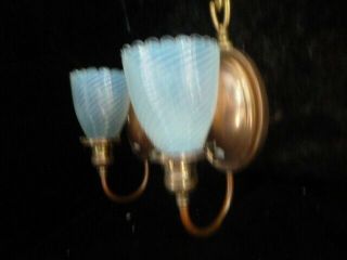 CIRCA 1905 ARTS AND CRAFTS BRASS SCONCE PAIR WITH VASELINE GLASS 5