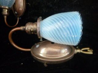CIRCA 1905 ARTS AND CRAFTS BRASS SCONCE PAIR WITH VASELINE GLASS 6