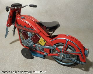 Vintage T.  N.  Japan Tin Litho Toy Harley Davidson Motorcycle 1958 Friction Parts