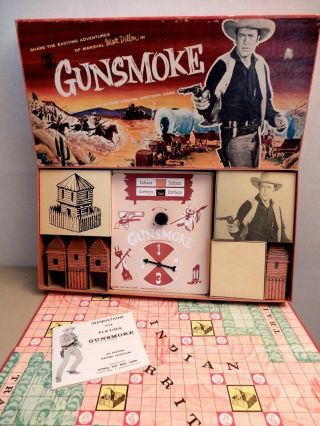 Complete 1958 Vintage " Gunsmoke " Western Board Game By Lowell 822 Matt Dillon