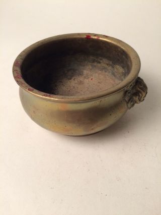 Antique Vintage Marked Chinese Brass Incense Burning Alter Bowl