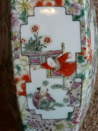 Vintage China Chinese Porcelain Enamel Hexagon Vase 17 3/8 