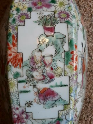 Vintage China Chinese Porcelain Enamel Hexagon Vase 17 3/8 