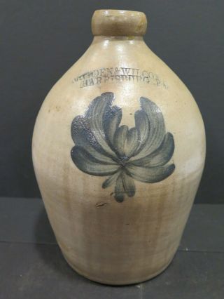 Antique Cowden & Wilcox Harrisburg Pa Stoneware Floral Ovoid Jug Incised Name
