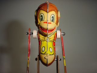 Vintage 30s Louis Marx Acrobatic Marvel Tin Litho Wind - Up Monkey Circus Toy,  Box 11