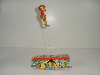 Vintage 30s Louis Marx Acrobatic Marvel Tin Litho Wind - Up Monkey Circus Toy,  Box 2