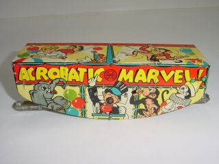 Vintage 30s Louis Marx Acrobatic Marvel Tin Litho Wind - Up Monkey Circus Toy,  Box 4