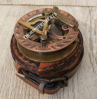 Brass Sundial Compass - Pocket Sundial - Brass Antiques West London