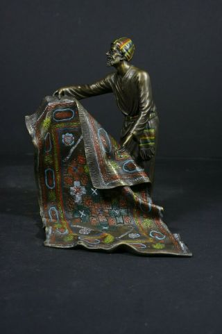 Vienna Bronze Statue,  Arab Salesman With Carpet,  Polychrome Cold Painted.