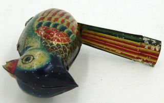 Pre War Japan 3 - D Tin Bird Whistle with Colorful,  Detailed litho 3