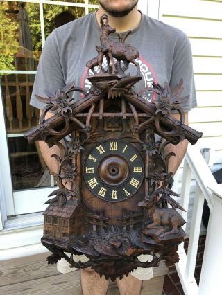 Rare Antique Black Forest Very Detailed Hand Carved Cuckoo Clock Case