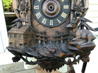 RARE ANTIQUE BLACK FOREST VERY DETAILED HAND CARVED CUCKOO CLOCK CASE 2