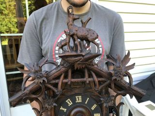 RARE ANTIQUE BLACK FOREST VERY DETAILED HAND CARVED CUCKOO CLOCK CASE 3