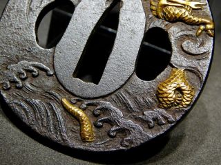 FINE Golden Dragon TSUBA 18 - 19thC Japanese Edo Samurai Koshirae Antique 6