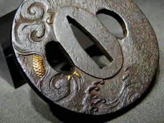 FINE Golden Dragon TSUBA 18 - 19thC Japanese Edo Samurai Koshirae Antique 7