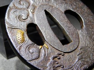 FINE Golden Dragon TSUBA 18 - 19thC Japanese Edo Samurai Koshirae Antique 8