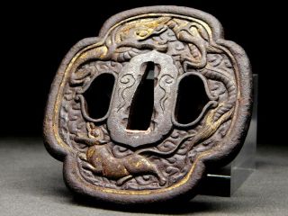 Rare Motif Katana Tsuba Dragon & Tiger 18 - 19thc Japanese Edo Koshirae Antique