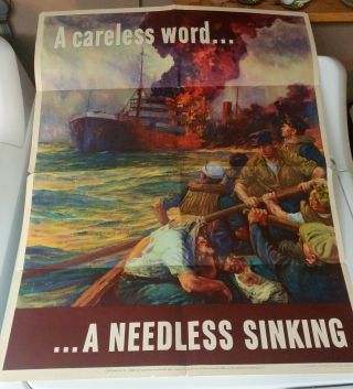 1942 Wwii Poster " A Careless Word.  A Needless Sinking "