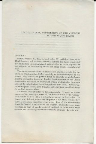 1862 Hq Department Of The Missouri Go 5 & 8