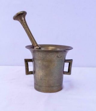 Vintage Bronze Or Brass 5.  5 " Tall Mortar & Pestle Heavy Apothecary Dbl Handle