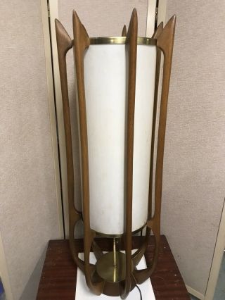 Mid Century Modeline Maple And Brass Lamp