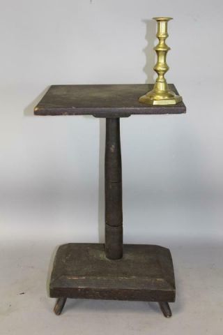 Very Rare 19th C Table Top Lighting Stand In Untouched Brown Paint Rare Form