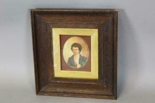 Great Miniature 19th C Watercolor Portrait Of A Young Man Blue & Scarlet Coat