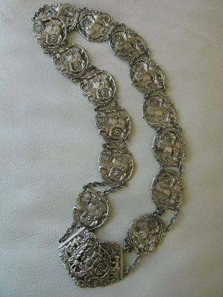 Antique Victorian Art Nouveau Epns Silver Woman 14 Medallion Silver Nurses Belt