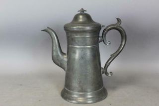Rare Signed R.  Dunham Maine 19th C " Gooseneck " Pewter Coffee Pot In Old Surface