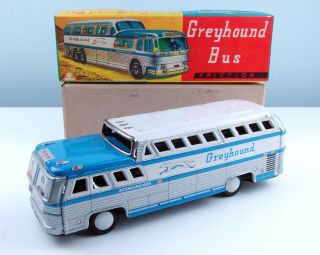 Vintage Tin Friction Greyhound Scenicruiser Bus From Japan,  Mib