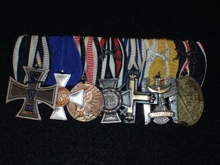 Wwi German Seven Medal Bar Ek2,  20 Years,  Afrika,  Baltic Cross,  Silesian Eagle