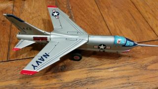 Yachio - Yf Trademark Vaught F - 8 448 Us Navy Crusader Jet Vintage Tin Toy Rare