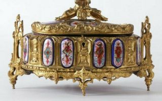 French Gilt Enamel Jewelry Casket Box 19th Century Labelled Jeweler For Queen