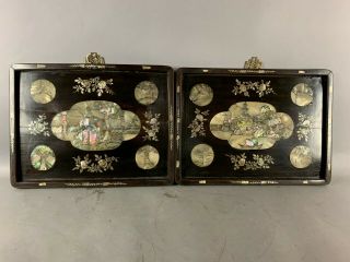 20th C.  Chinese Two Inlaid Mother - Of - Pearl Redwood Hanging Wall Decors