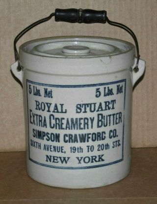 5 Lb Stoneware Advertising Butter Crock " Royal Stuart " Simpson Crawford Co