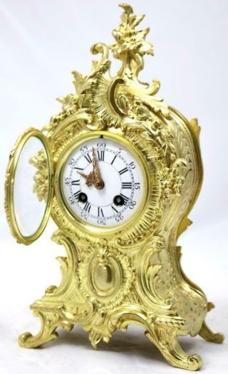 Antique Mantle Clock French Stunning C1900 Embossed Pierced Bronze Bell Striking