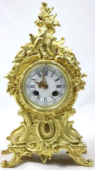Antique Mantle Clock French Stunning C1900 Embossed Pierced Bronze Bell Striking 2