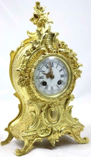 Antique Mantle Clock French Stunning C1900 Embossed Pierced Bronze Bell Striking 3