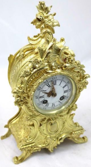 Antique Mantle Clock French Stunning C1900 Embossed Pierced Bronze Bell Striking 4