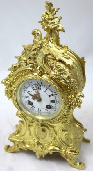 Antique Mantle Clock French Stunning C1900 Embossed Pierced Bronze Bell Striking 5
