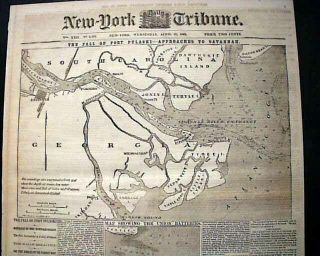 Battle Of Shiloh Pittsburgh Landing & Fort Pulaski Maps 1862 Civil War Newspaper