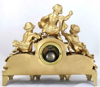 Antique French Mantle Clock Musical Trio Gilt Metal & Blue Sevres 8 Day Striking 10