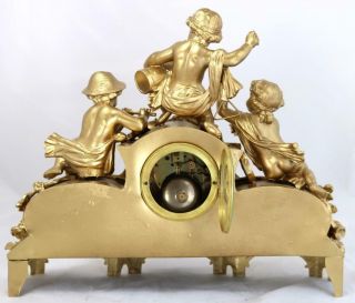 Antique French Mantle Clock Musical Trio Gilt Metal & Blue Sevres 8 Day Striking 11