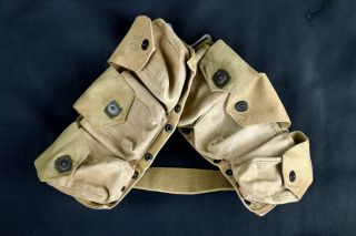 Vtg 1940s Wwii Us Army Canvas Cartridge Belt 6 Pocket Pouch Boyt 43