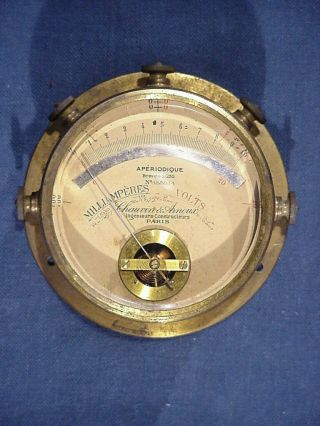 Antique Volt - Ampere - Ohm Brass Meter Cut Glass Aperiodique Chauvin & Arnoux Paris