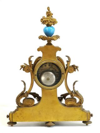 Antique Mantle Clock Bronze & Blue Sevres Porcelain Bell Strike Rococo 11