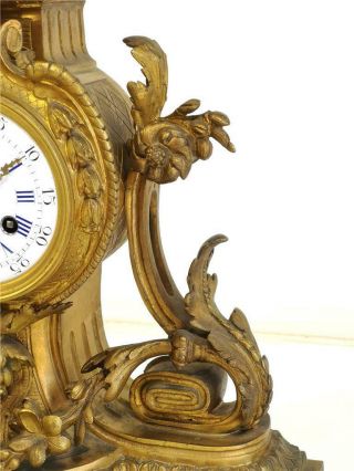 Antique Mantle Clock Bronze & Blue Sevres Porcelain Bell Strike Rococo 6