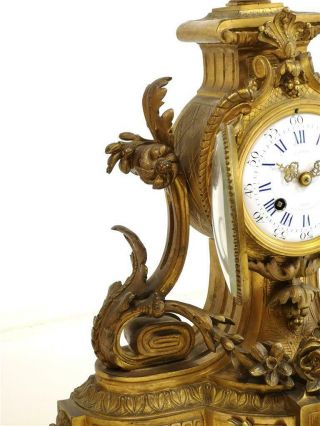 Antique Mantle Clock Bronze & Blue Sevres Porcelain Bell Strike Rococo 7