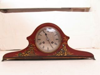 Antique Red Chinoiserie Cased Mantel Clock,  Gaydon & Sons Ltd Retailer
