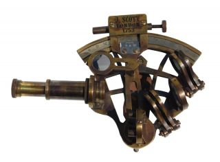J.  Scott Antique Brass Ship Sextant With Two Extra Telescope in Hardwood Box 3